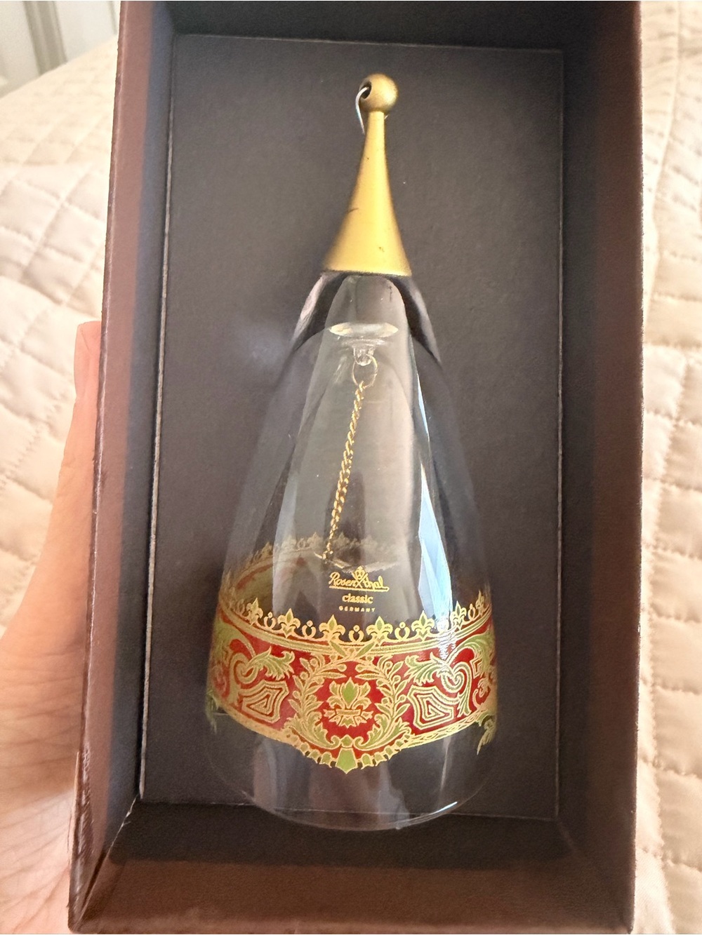 Decorative Glass Bell Ornament with Red and Gold Filigree vintage Rosenthal